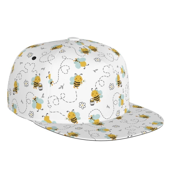 Kdxio Bee Print Snapback Hat for Men Women,Adjustable Baseball Cap