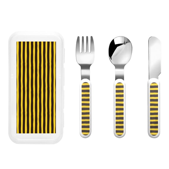 Kdxio Bee Stripe Toddler Utensils Set - Kids Silverware Set, Set Kids Utensils Set with Case for Preschooler Children