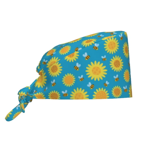 Kdxio Bee Sunflower Pattern Turban Hat for Women Men Comfortable Adjustable Cleaning Working Cap with Sweatband