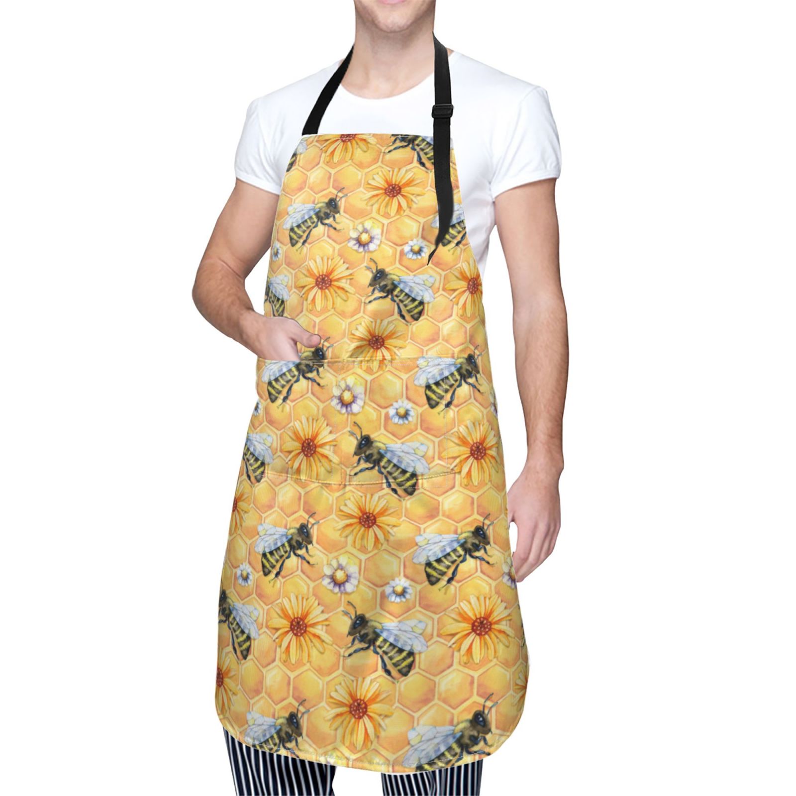 Kdxio Bee Wasp Apron with Pockets Adjustable Kitchen Aprons for Men Women Waterproof Aprons for Cooking,Drawing,Crafting, Baking Household Cleaning