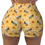 Kdxio Bee Wasp Print Workout Shorts for Women Seamless Soft Smooth Gym Yoga Scrunch Active Shorts
