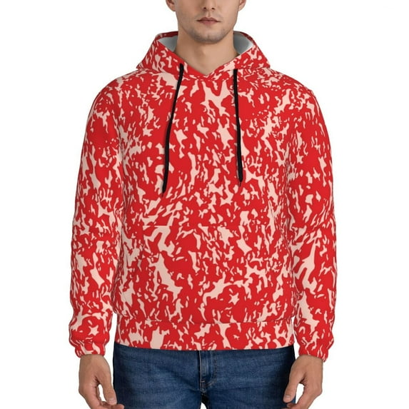 Kdxio Beef Print Mens Casual Hooded Collar Drawstring Hoodies Pullover Sweatshirts Casual Long Sleeve Shirts-4X-Large
