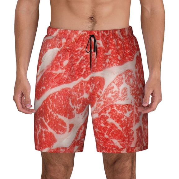 Kdxio Beef Steaks Print Men'S Swim Trunks With Compression Liner 7 Inch Inseam Quick Dry Swim Shorts