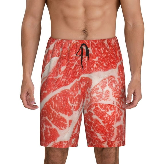 Kdxio Beef Steaks Print Mens Sleep Shorts Bottoms Soft Comfy Pajama Wear Pants with Drawstring Pockets