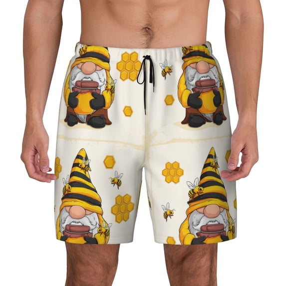 Kdxio Beekeeper Gnome Holding A Glass Print Men's Swim Trunks with Compression Liner 7 Inch Inseam Quick Dry Swim Shorts