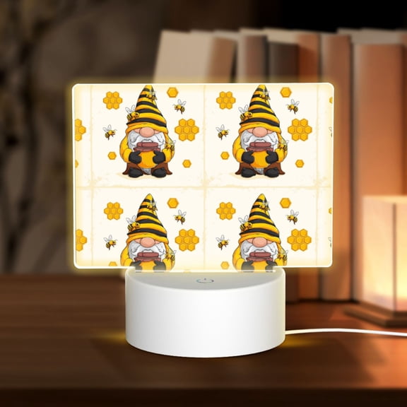 Kdxio Beekeeper Gnome Holding A Glass Rectangular Acrylic Night Light Acrylic Sleep Night Light Friend Gifts for Birthday Gifts for Women Teens Boys Girls