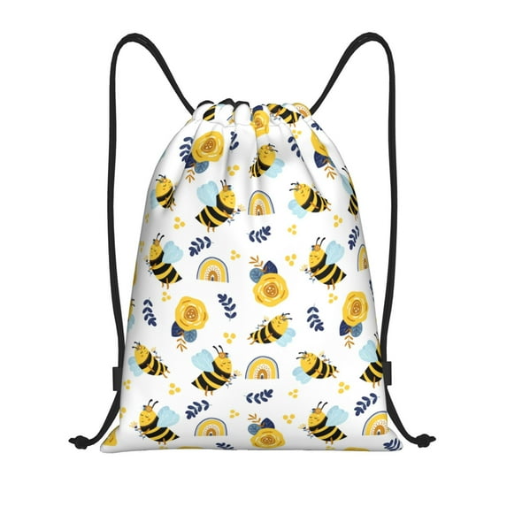 Kdxio Bees And Rainbows Print Drawstring Backpack Bag,Waterproof Draw String Back Sack, Gym Drawstring Bags Swim Bag For Unisex