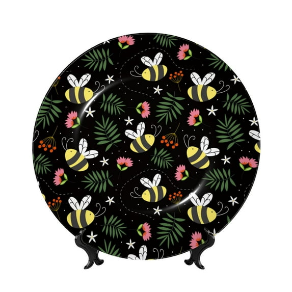 Kdxio Bees Bone China Decorative Plate Ceramic Decorative Plate for Home Office Wall Stand Decorative Plates for Home Bedroom-7in