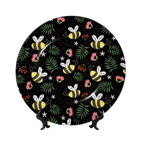 Kdxio Bees Bone China Decorative Plate Ceramic Decorative Plate for Home Office Wall Stand Decorative Plates for Home Bedroom-8in
