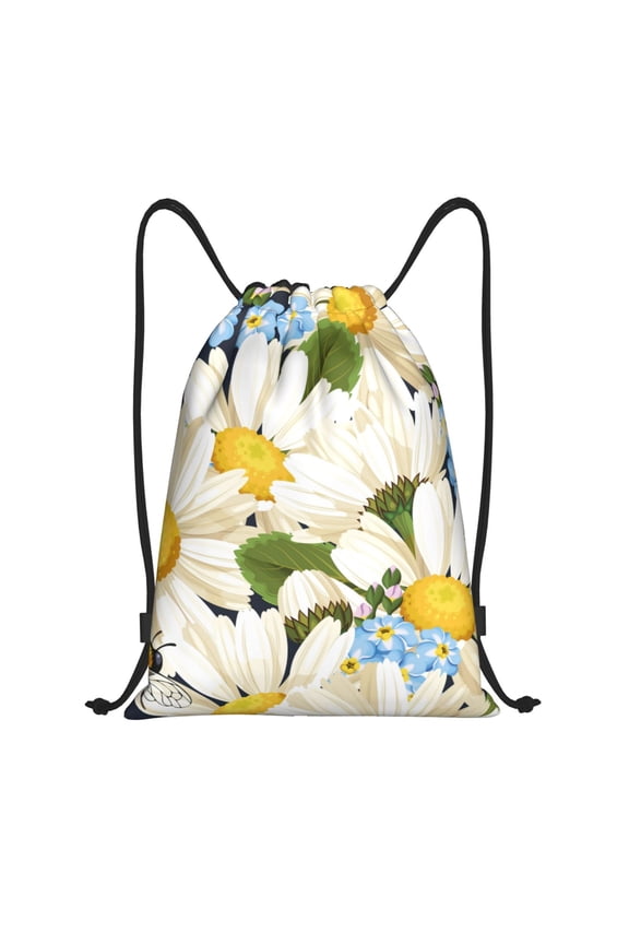 Bees Collecting Nectar Print Drawstring Backpack Bag,Waterproof Draw String Back Sack, Gym Drawstring Bags Swim Bag For Unisex