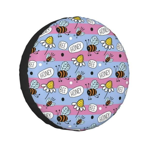 Kdxio Bees And Daisies Striped for Tire Cover Wheel Protectors Tyre Covers Weatherproof Wheel Covers Universal Fit for Trailer Rv SUV Truck Camper Travel Trailers 17 inch
