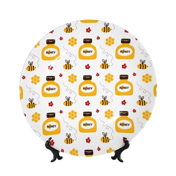 Kdxio Bees and Flowers Bone China Decorative Plate Ceramic Decorative Plate for Home Office Wall Stand Decorative Plates for Home Bedroom-7in