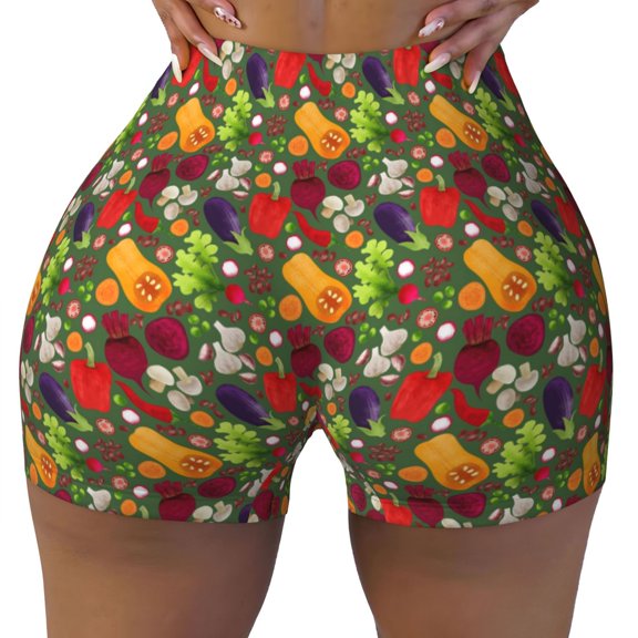 Kdxio Begetable Print Workout Shorts for Women Seamless Soft Smooth Gym Yoga Scrunch Active Shorts