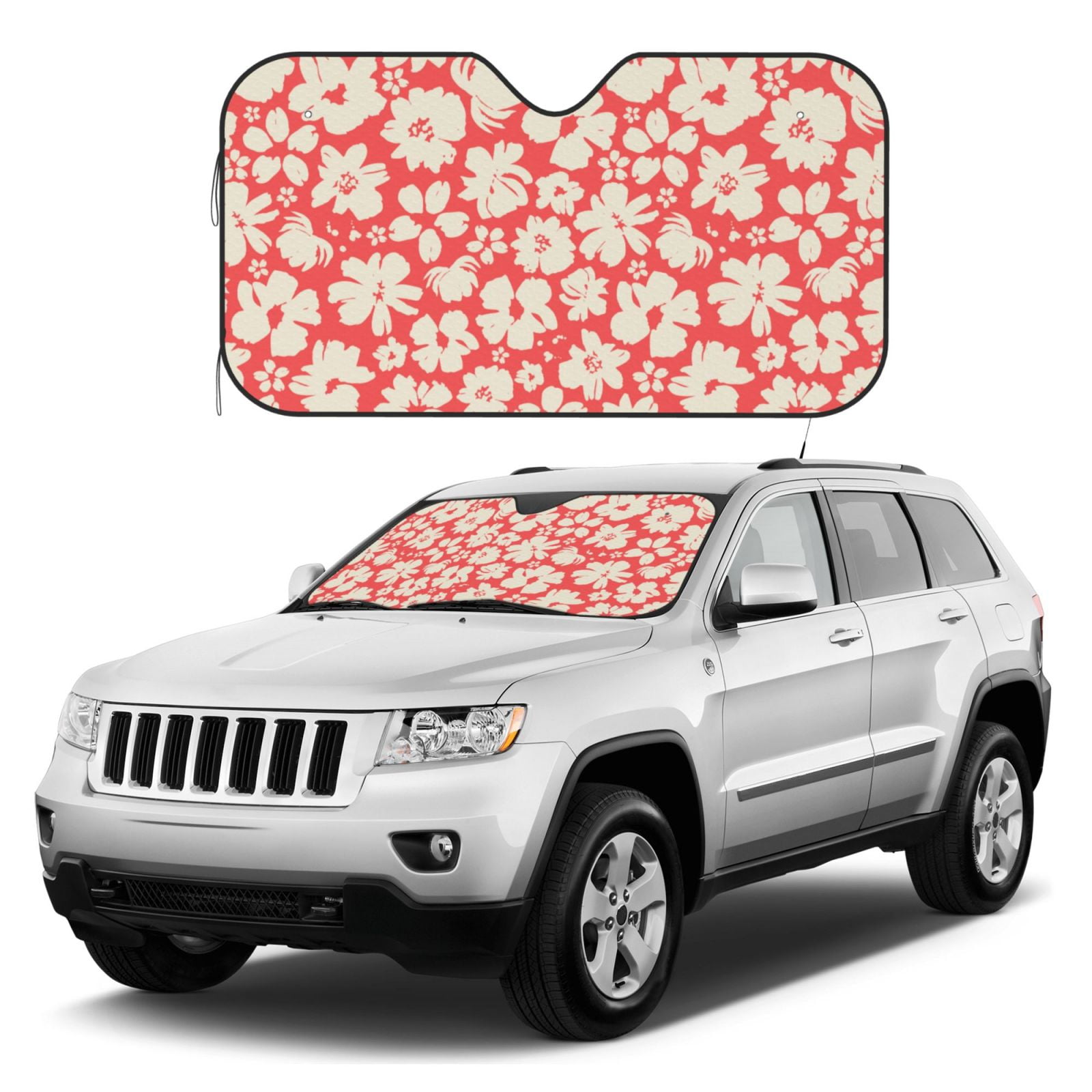 Kdxio Beige Flowers Print Windshield Sun Shade, Foldable Sun Blocker ...