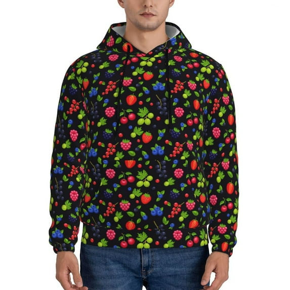 Kdxio Berries Print Mens Casual Hooded Collar Drawstring Hoodies Pullover Sweatshirts Casual Long Sleeve Shirts-Small