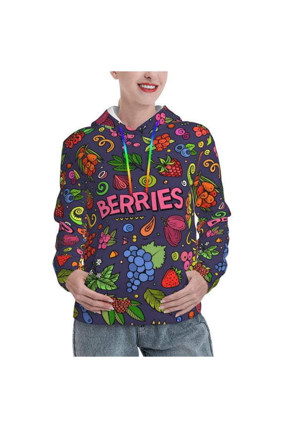 Berry Fruits Print Womens Oversized Hoodies Sweatshirts Hooded Pullover Tops Sweaters Casual-X-Large