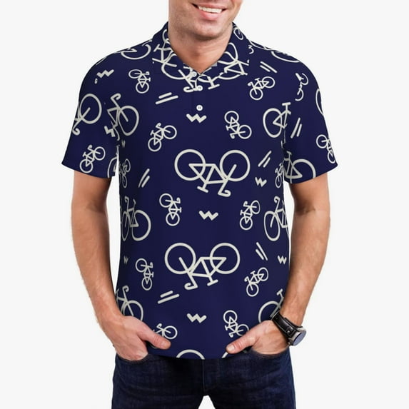 Kdxio Bicycle1 Print Men's Short Sleeve Polo Shirt,Midweight Men's Shirt