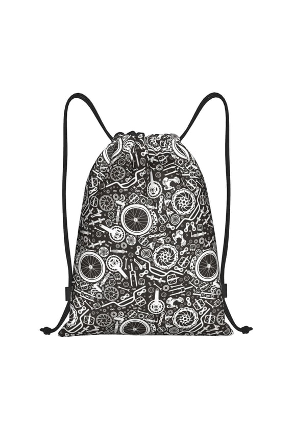 Bicycles Parts Print Drawstring Backpack Bag,Waterproof Draw String Back Sack, Gym Drawstring Bags Swim Bag For Unisex