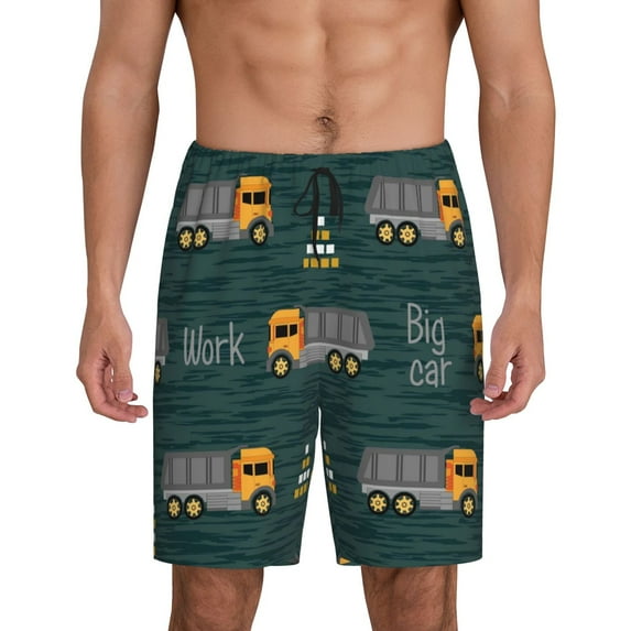 Kdxio Big Machine Print Mens Sleep Shorts Bottoms Soft Comfy Pajama Wear Pants with Drawstring Pockets
