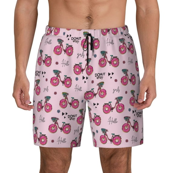 Kdxio Bike With Donut Wheels Print Men'S Swim Trunks With Compression Liner 7 Inch Inseam Quick Dry Swim Shorts