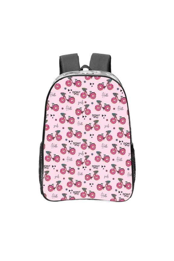 Bike with Donut Wheels Clear Backpack, Transparent Bookbag for School for Women Men, Capacity Clear Bag for College, Travel