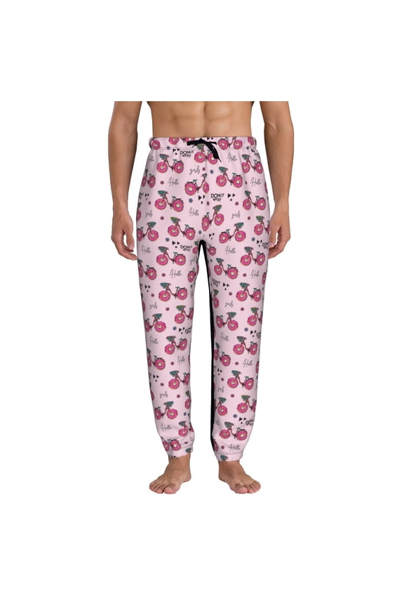 Bike with Donut Wheels Pattern Joggers,Sweatpants for Men with Pockets-Large