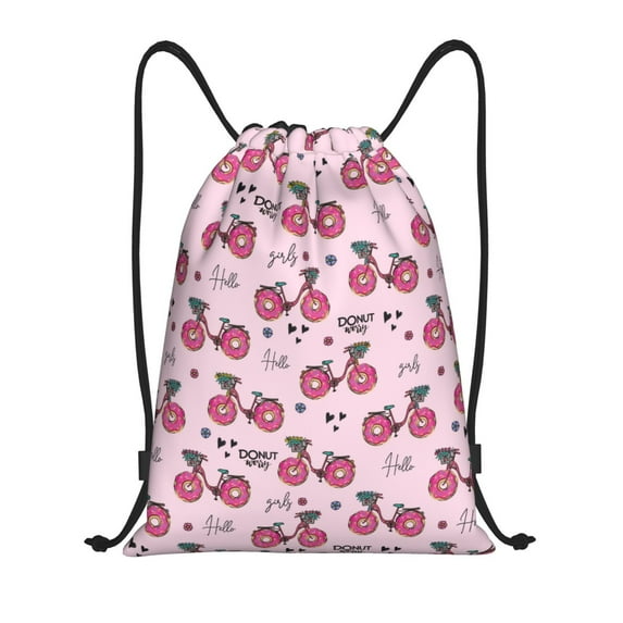 Kdxio Bike with Donut Wheels Print Drawstring Backpack Bag,Waterproof Draw String Back Sack, Gym Drawstring Bags Swim Bag For Unisex