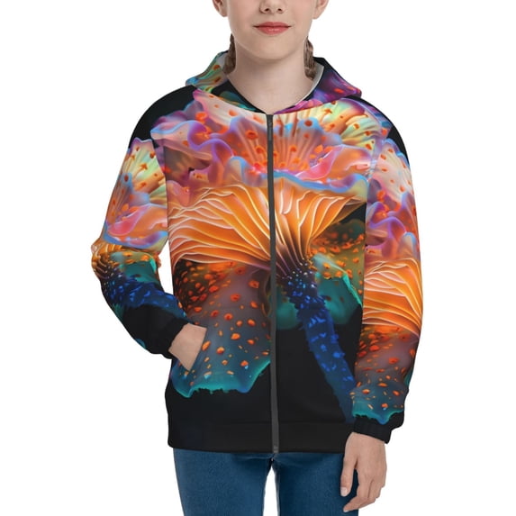 Kdxio Bioluminescent Underwater Flower Pattern Kids Boys Girls Zip Up Hoodie 3D Printed Hooded Sweatshirt Hoody Coat with Pocket 7-12 Y-Medium