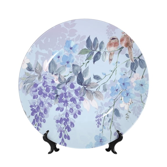 Kdxio Bird Butterfly Stripe Bone China Decorative Plate Ceramic Decorative Plate for Home Office Wall Stand Decorative Plates for Home Bedroom-7in