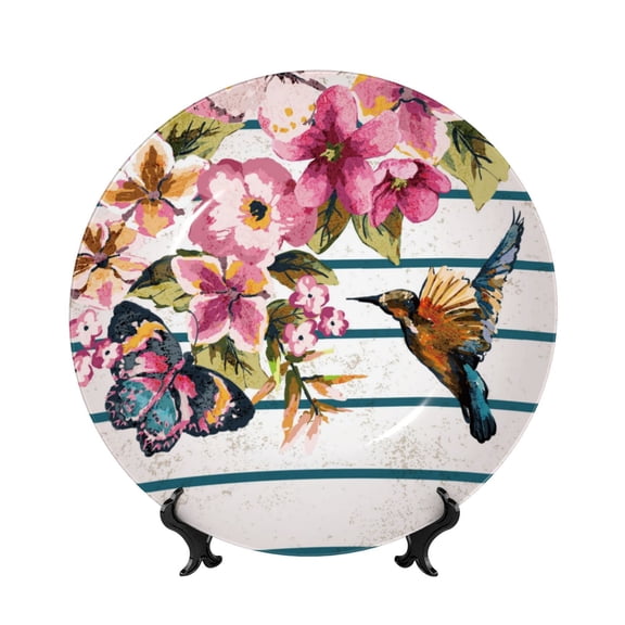 Kdxio Bird and Floral Bone China Decorative Plate Ceramic Decorative Plate for Home Office Wall Stand Decorative Plates for Home Bedroom-10in