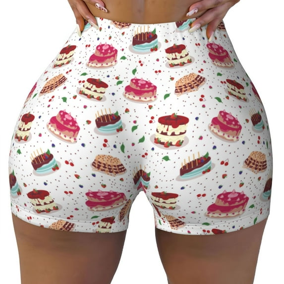 Kdxio Birthday Cake Print Workout Shorts for Women Seamless Soft Smooth Gym Yoga Scrunch Active Shorts