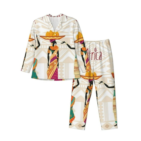 Kdxio Black African Woman Men’s Pajama Set Pajamas For Men 2 Piece PJ Set with Men Pajama Pants and Long Sleeve T-Shirt Lounge Set-X-Large