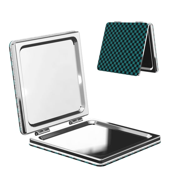 Kdxio Black And Teal Checkerboard Pocket Mirror, 1X/2X Travel Makeup Mirror 2-Sided Folding Small Mirror Portable Double-Sided Magnifying Cosmetic Mirror for Gift-Square