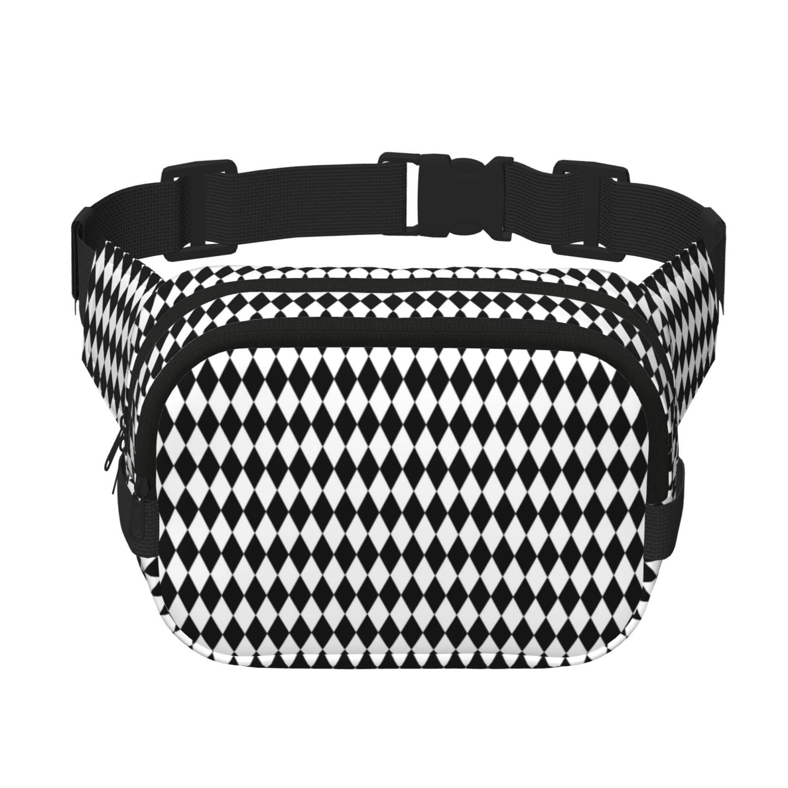 Kdxio Black And White Diamonds Crossbody Double Layer Waist Bag Belt Bag for Unisex Fanny Pack Fashion Waist Packs for Hiking Running Shopping Traveling