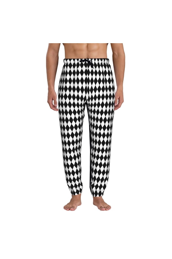 Black And White Diamonds Pattern Joggers,Sweatpants for Men with Pockets-Small