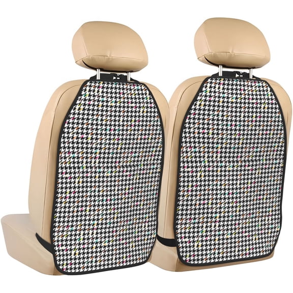Kdxio Black And White Houndstooth Print 2 Pack Car Kick Mat Seat Cover Back Protector Mat with Pockets for Organizer Backseat Protector and Storage Anti Kick Pad for Vehicles