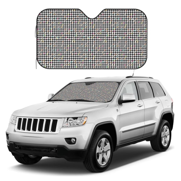 Kdxio Black And White Houndstooth Print Windshield Sun Shade, Foldable Sun Blocker for Car,Truck,SUV Automotive Interior Sun Protection,Reflective Shade for Front Windshield(Medium)