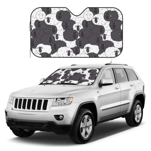 Kdxio Black And White Sheeps Print Windshield Sun Shade, Foldable Sun Blocker for Car,Truck,SUV Automotive Interior Sun Protection,Reflective Shade for Front Windshield(Small)