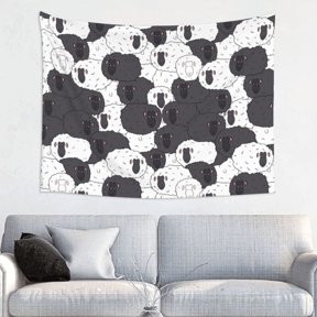 Kdxio Black And White Sheeps Wall Hanging Tapestries Banner For Bedroom College Dorm Home Living Room Party Decor 29X37 In