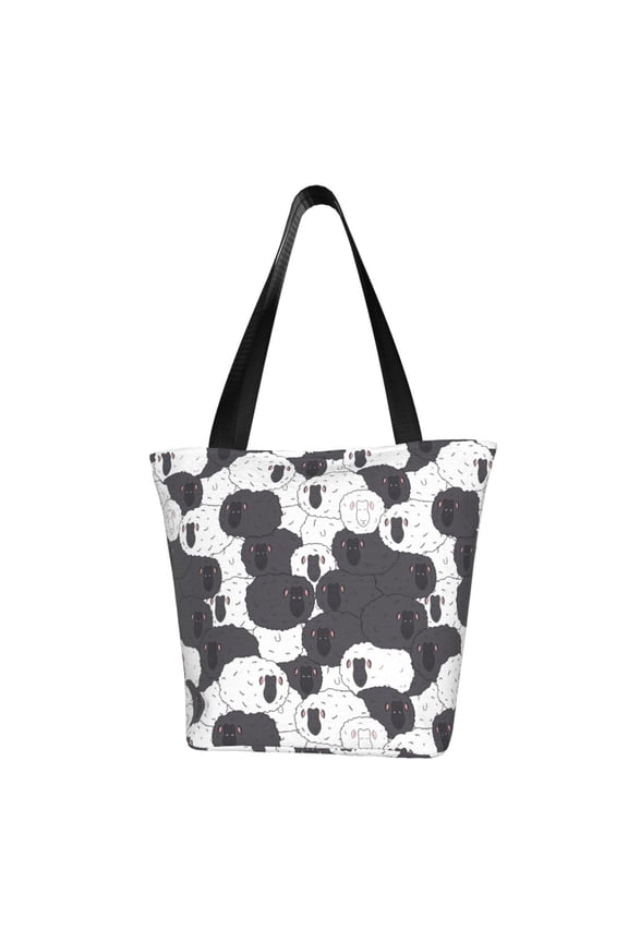 Black And White Sheeps Women Reusable Grocery Bags Foldable Ripstop,Reusable Shopping Bags for Shopping,Gym,Gift
