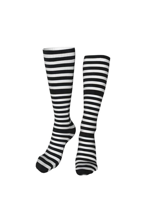 Black And White Stripes Funny Silky Novelty Funky Long Knee High Socks Soft 3D Print Cosplay Crazy Stockings for Men Women