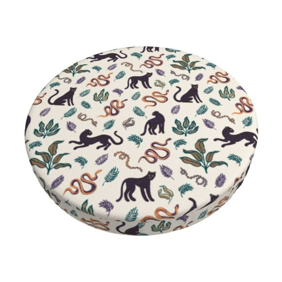 Kdxio Black Cat And Snake Print Stool Covers Round,Stretch Round Bar Stool Covers Washable Bar Stool Cushion Slipcover for 12-15 Inch Chair