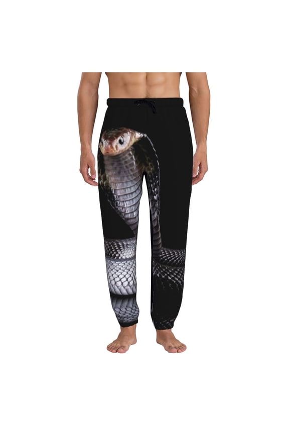 Black Cobra Snake Pattern Joggers,Sweatpants for Men with Pockets-X-Large