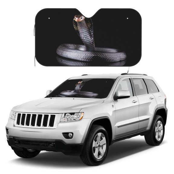 Kdxio Black Cobra Snake Print Windshield Sun Shade, Foldable Sun Blocker for Car,Truck,SUV Automotive Interior Sun Protection,Reflective Shade for Front Windshield(Small)