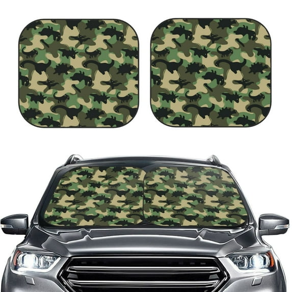 Kdxio Black Dinosaur Print 2-Piece Sun Shade Front Windshield - Foldable Car Front Window Sunshades For Most Sedans Suv Truck