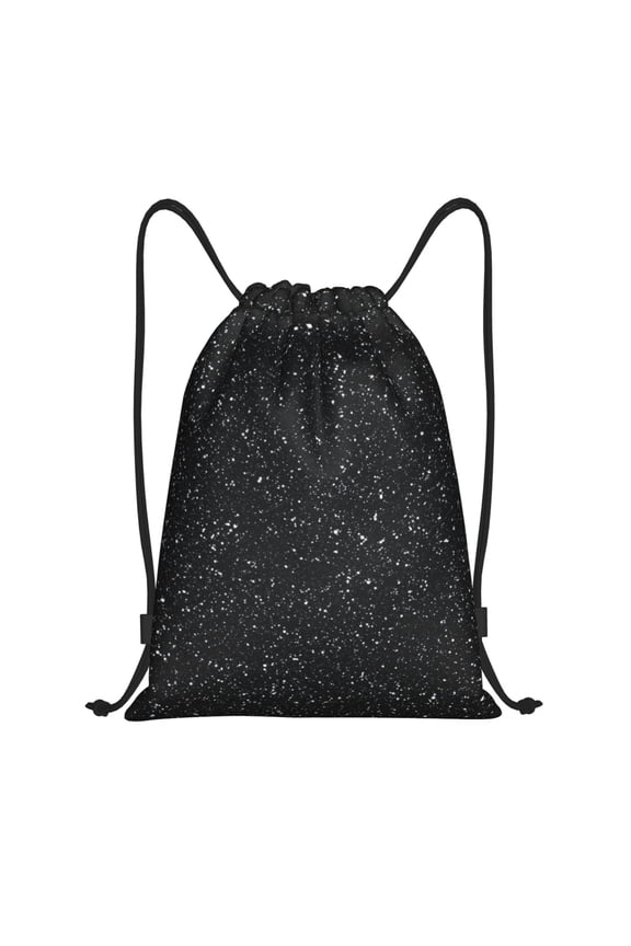 Black Glitter Print Drawstring Backpack Bag,Waterproof Draw String Back Sack, Gym Drawstring Bags Swim Bag For Unisex