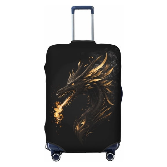 Kdxio Black And Gold Fire Dragon Pattern Luggage Cover for Travel,Elastic and Durable,Fits 18-32 Inch,Anti-Scratch Suitcase Protector-No luggage included