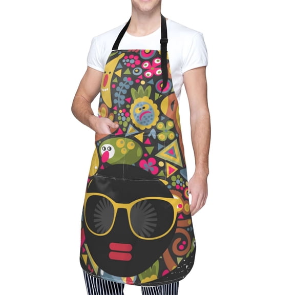 Kdxio Black Head Woman with Monkey HairAfrican Women Apron with Pockets Adjustable Kitchen Aprons for Men Women Waterproof Aprons for Cooking,Drawing,Crafting, Baking Household Cleaning