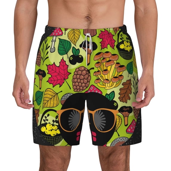 Kdxio Black Head Woman With Mushroom Hair Print Men'S Swim Trunks With Compression Liner 7 Inch Inseam Quick Dry Swim Shorts