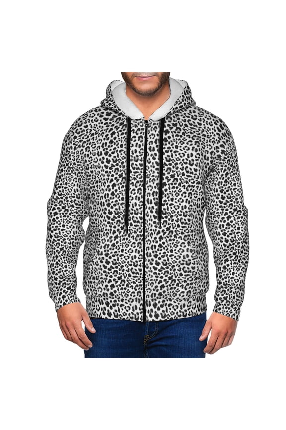 Black Leopard Print Men Hoodies Casual Hoodies for Men with Zip Pockets Full Zip Long Sleeve Sweatshirt Sports Hooded Jacket-Large